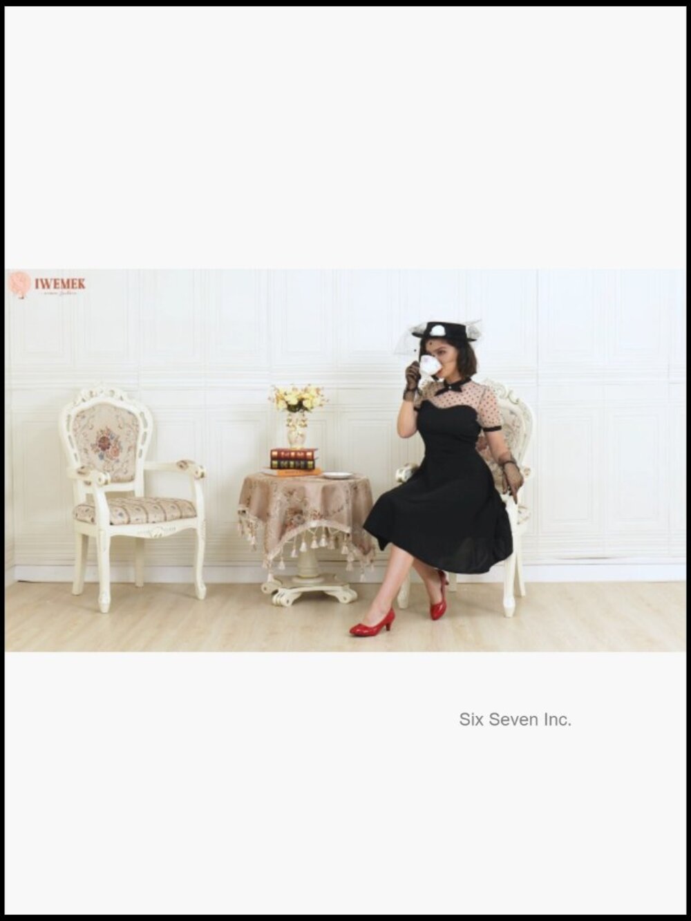 Women Mesh Floral Embroidery Vintage Cocktail Swing Dress Illusion 50s Goth - Picture 7 of 7